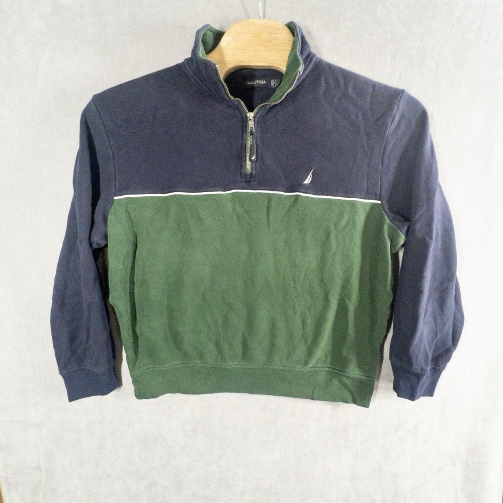 Nautica Blue Green Qtr Zip Mens Large Long Sleeve Pullover Preppy Casual